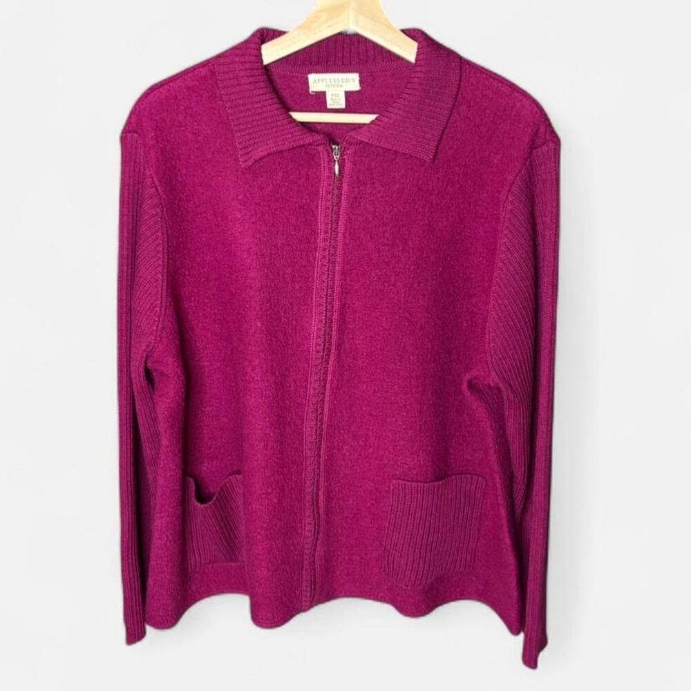 Appleseed's Petites PXL Magenta Zip Front Cardigan Sweater with Pockets